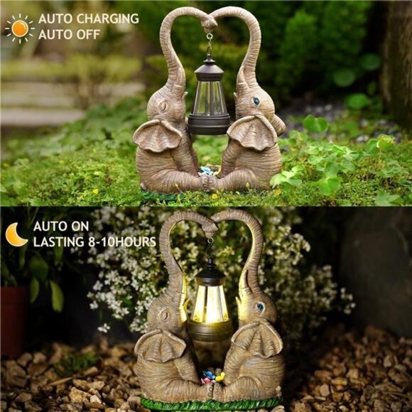 Elephant Statue Garden Decor with LED Solar Lights-Set of 2 Good Luck Elephant - Picture 2 of 7